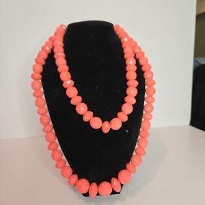 Sugar Coral-Red Faceted Beaded Necklace Set